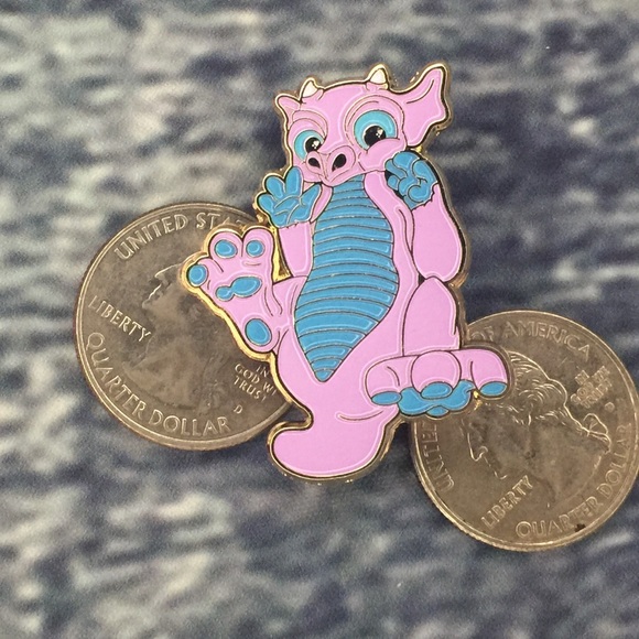 Pink and blue dragon 1.5 inch soft enamel pin - Picture 2 of 3
